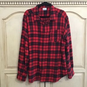 Columbia Men’s Red Black Long Sleeve Flannel Shirt Jacket Shacket Size XL EUC